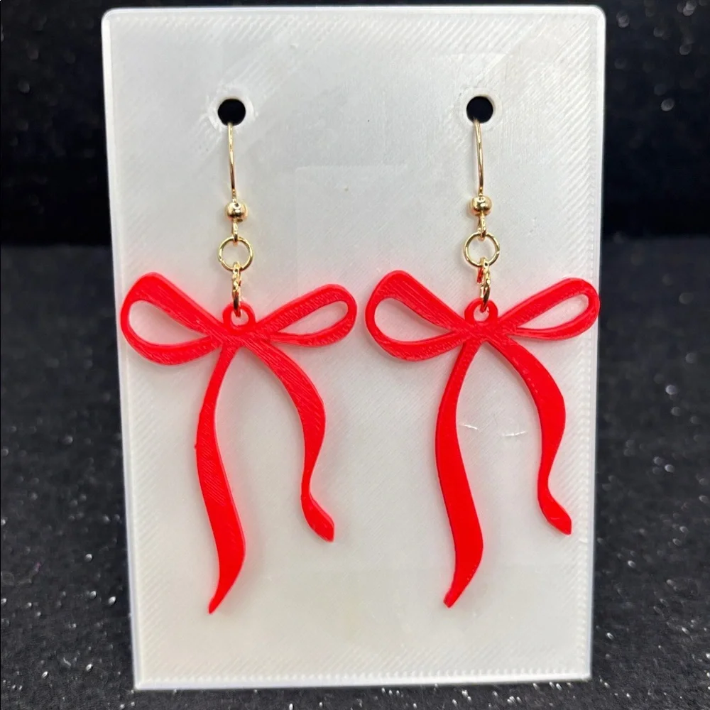 Red Bow Earrings - Picture 3 of 4
